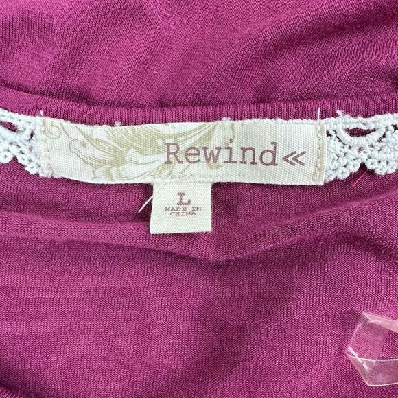 Rewind Women's L Short Sleeve Rounded Hem Tee Lace Inset Cranberry Purple‎ New - Picture 6 of 11